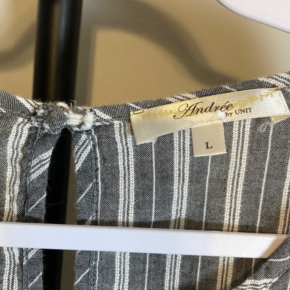 EUC Andrée by Unit Dress Babydoll Tiered Cotton Gray White Striped Ruffle Large - Picture 4 of 8